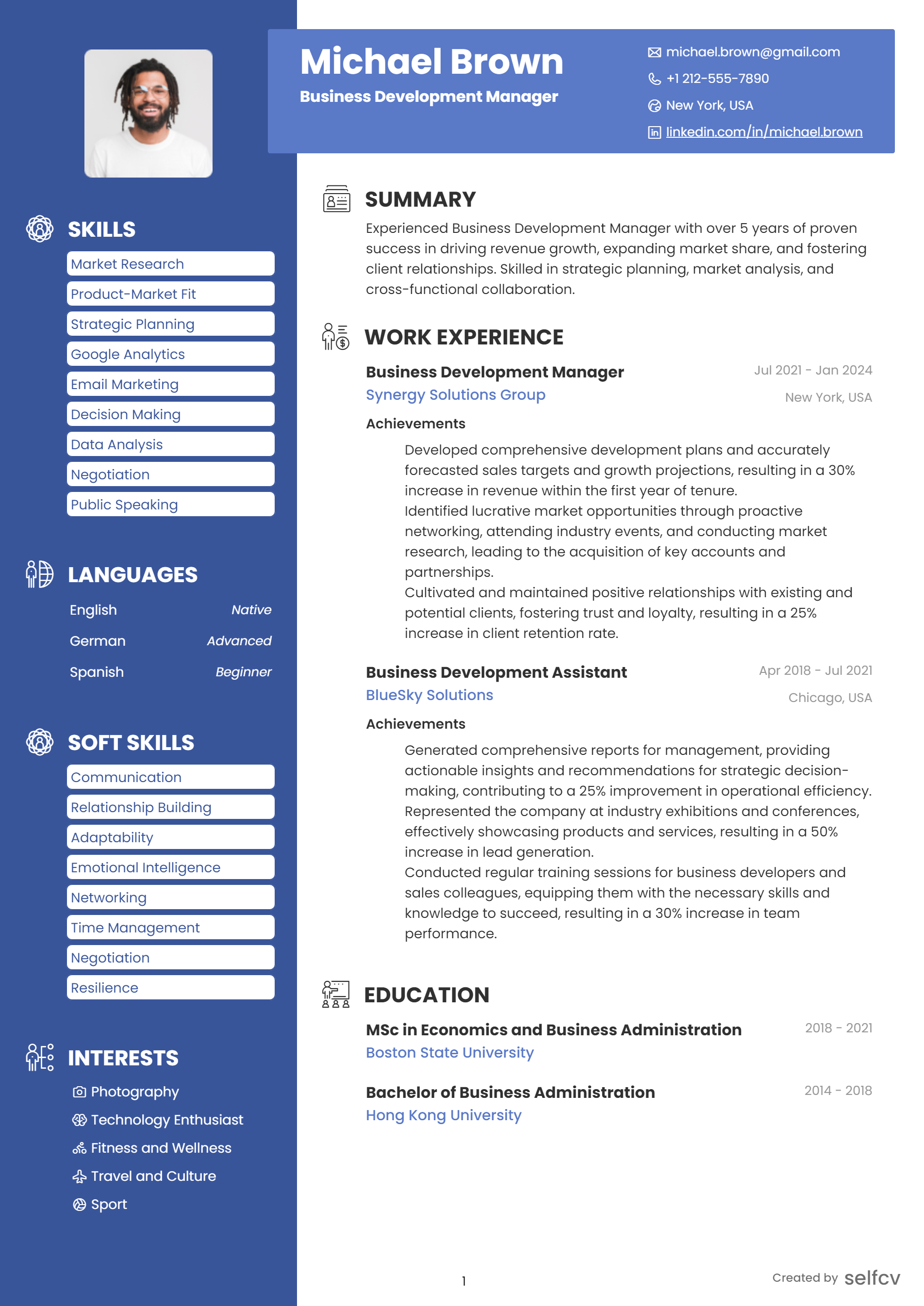 Resume examples by profession on SelfCV